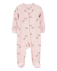 Carter's Baby Horse Print 2-Way Zip Ribbed Sleep & Play Pajamas - Pink