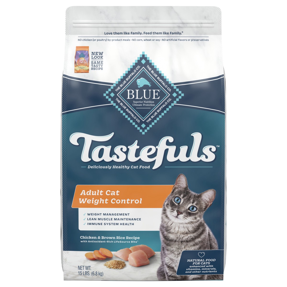 slide 5 of 6, Blue Buffalo Tastefuls Weight Control Natural Adult Dry Cat Food, Chicken 15lb bag, 15 lb