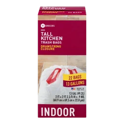 SE Grocers Tall Kitchen Trash Bags Drawstring Closure Indoor