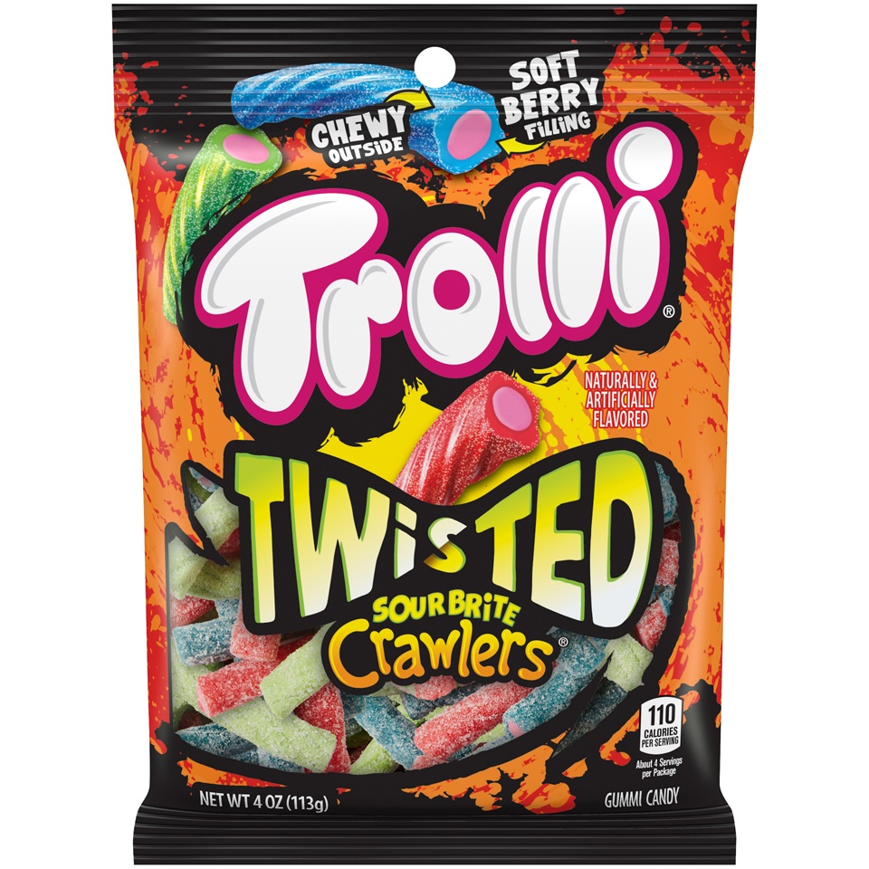 slide 1 of 2, Trolli Twisted Sour Brite Crawlers Chewy And Gummy Candy, 6 oz