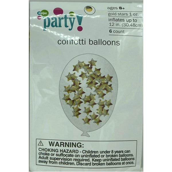 slide 1 of 1, Meijer Party Gold Stars Confetti Balloons, 6 ct