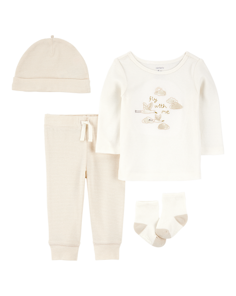 slide 1 of 4, Carter's Baby 4-Piece Cloud Print Outfit Set - White/Tan White/Tan NB, 4 pc