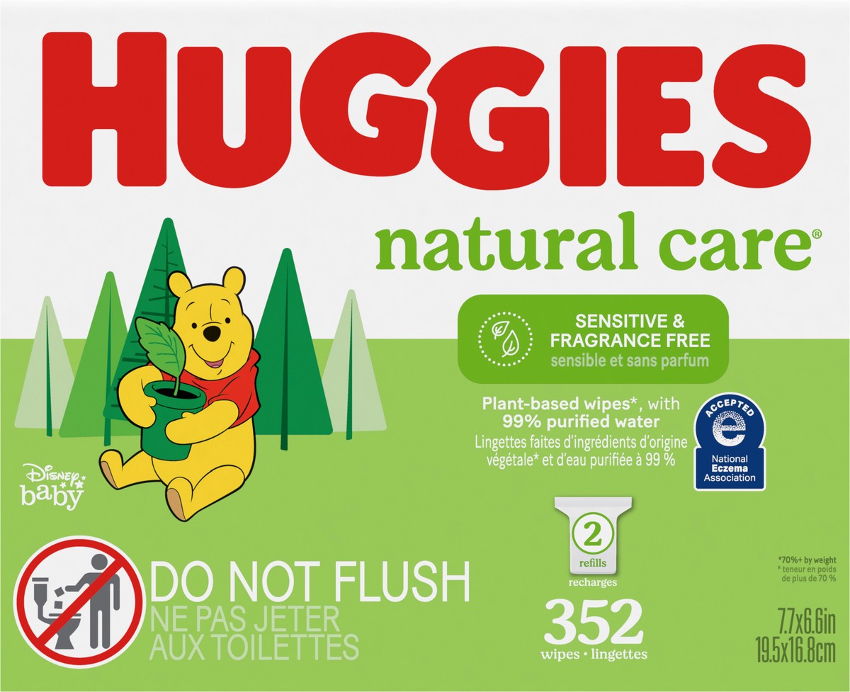 slide 2 of 9, Huggies Natural Care Sensitive Baby Wipes, Unscented, 2 Refill Packs (352 Wipes Total), 352 ct