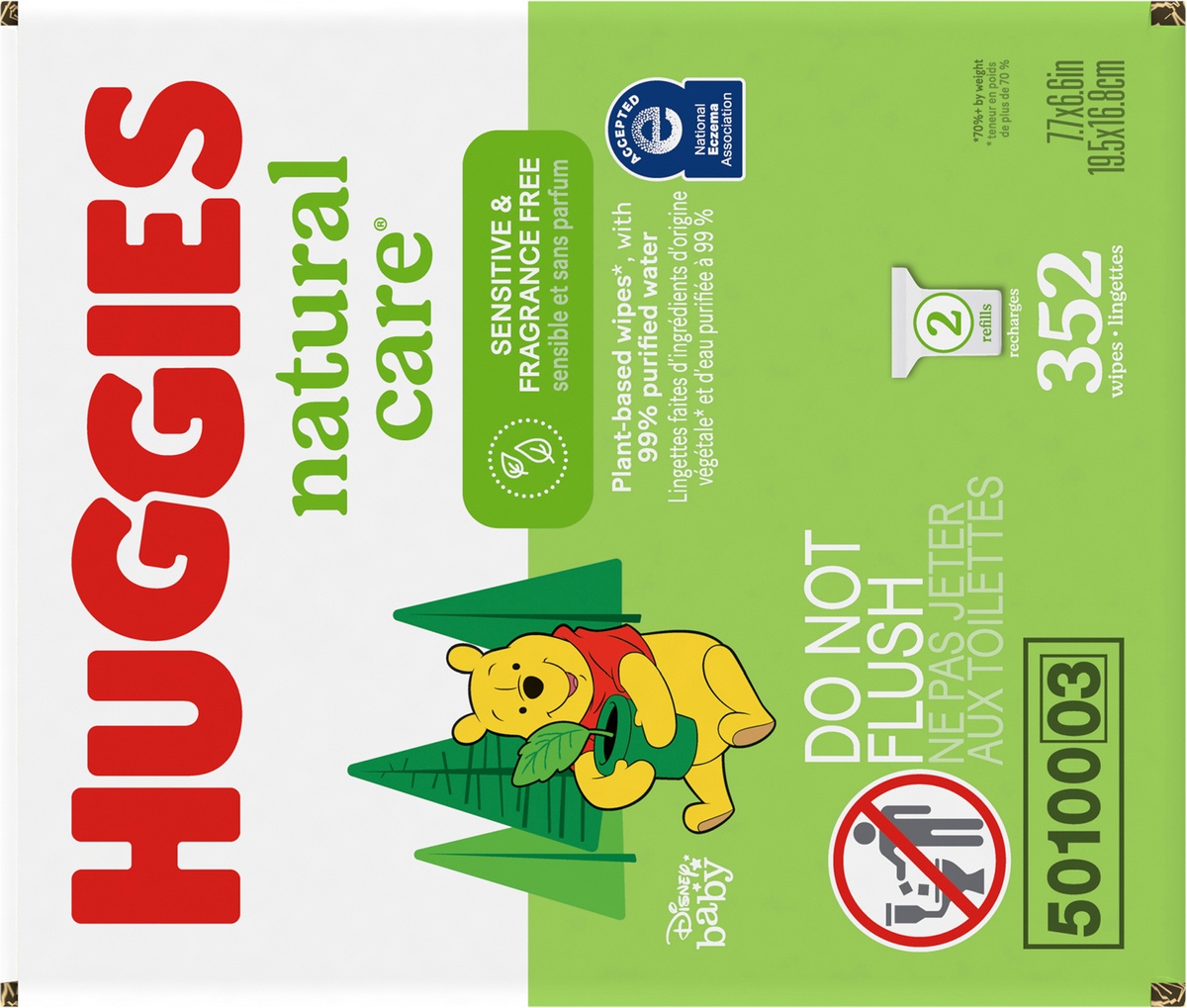 slide 6 of 10, Huggies Natural Care Unscented Baby Wipes, Sensitive, 2 Refill Packs, 352 ct