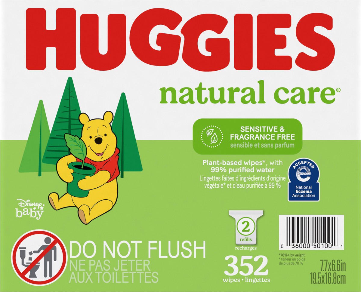 slide 3 of 9, Huggies Natural Care Sensitive Baby Wipes, Unscented, 2 Refill Packs (352 Wipes Total), 352 ct