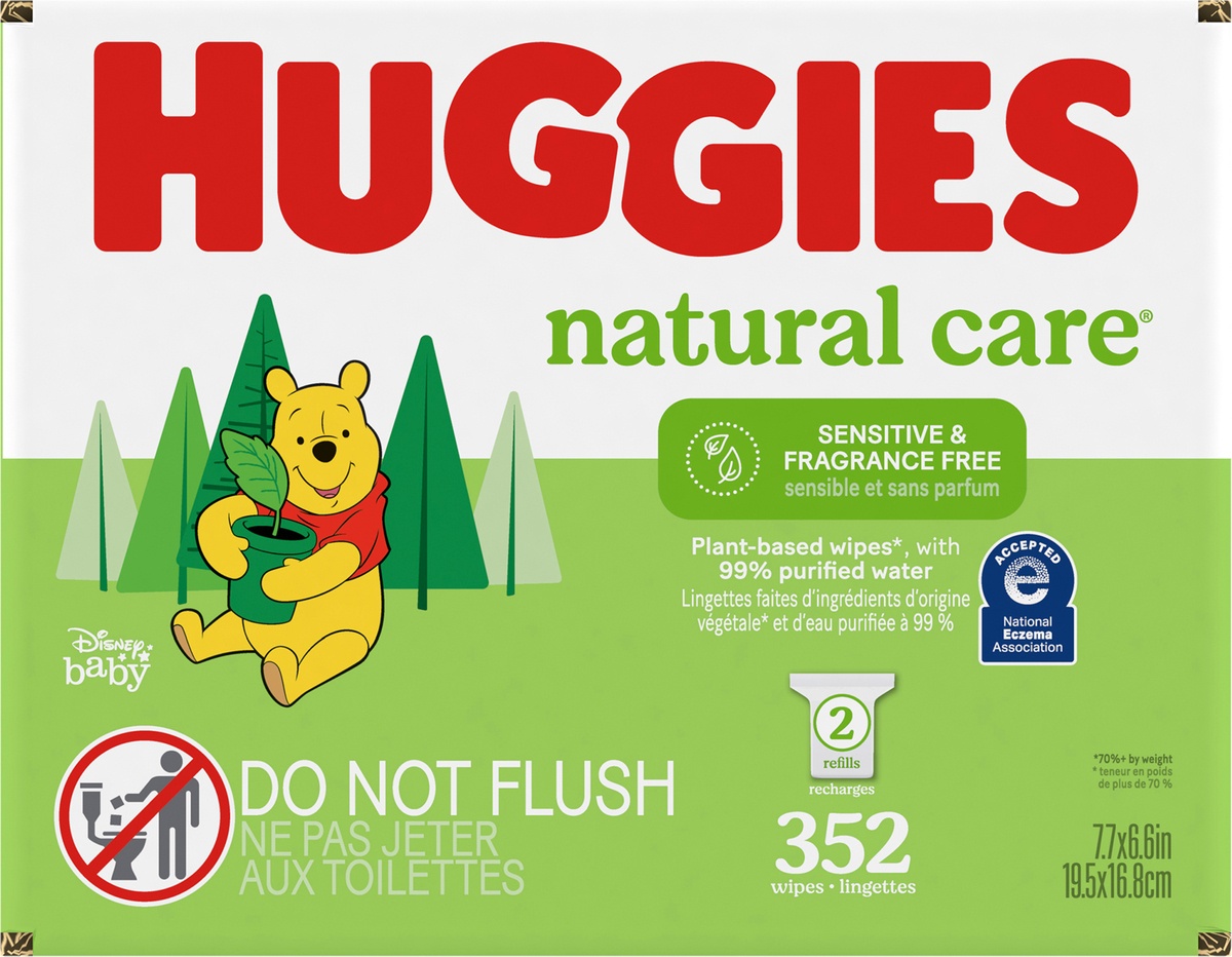 slide 8 of 10, Huggies Natural Care Unscented Baby Wipes, Sensitive, 2 Refill Packs, 352 ct