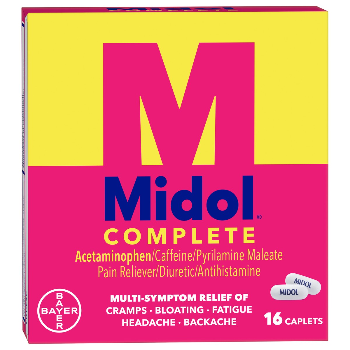 slide 2 of 8, Midol Complete Caplets Pain Reliever/Diuretic/Antihistamine 16 ea Box, 16 ct