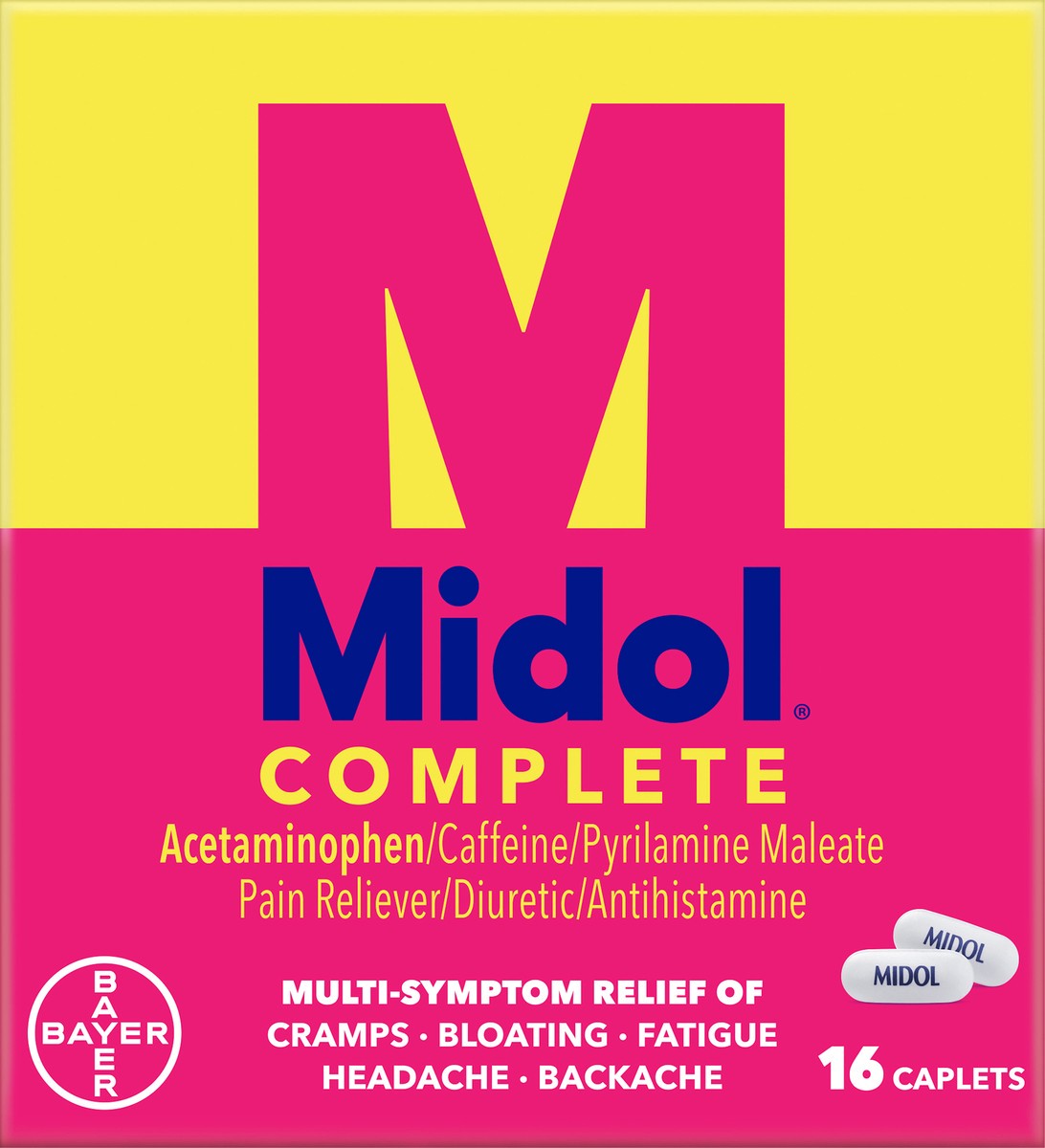 slide 5 of 8, Midol Complete Caplets Pain Reliever/Diuretic/Antihistamine 16 ea Box, 16 ct