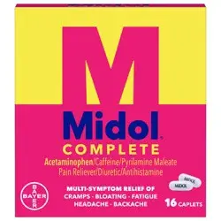 Midol Complete Caplets Pain Reliever/Diuretic/Antihistamine 16 ea Box