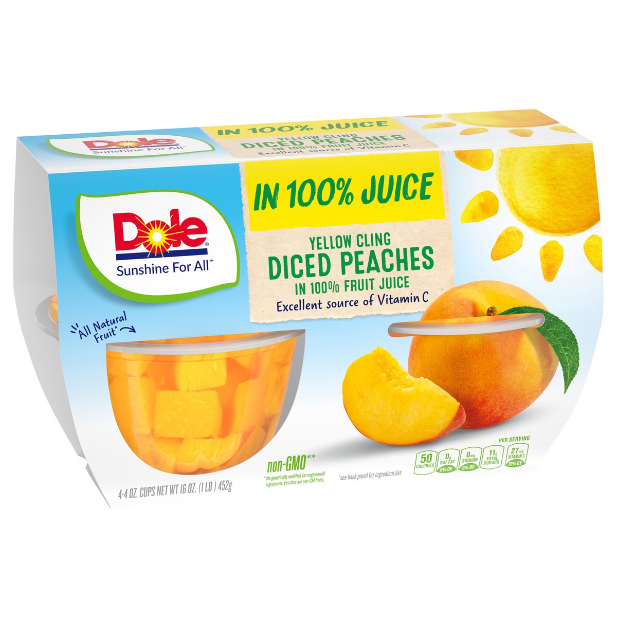 slide 4 of 9, Dole Diced Peaches in 100% Fruit Juice, 4 ct