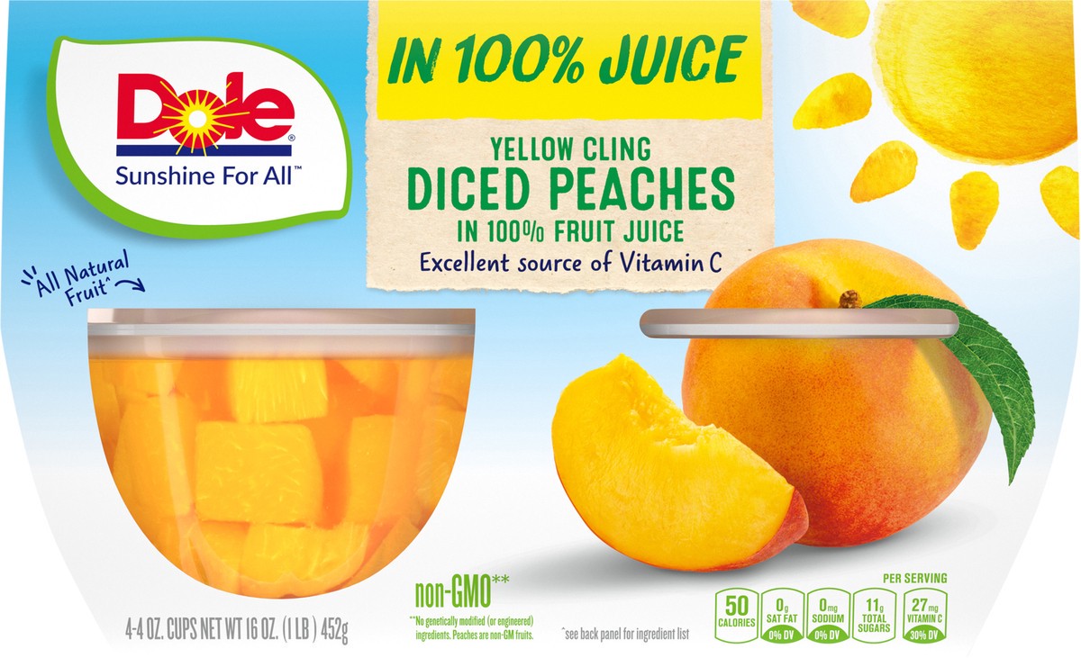 slide 1 of 9, Dole Diced Peaches in 100% Fruit Juice, 4 ct