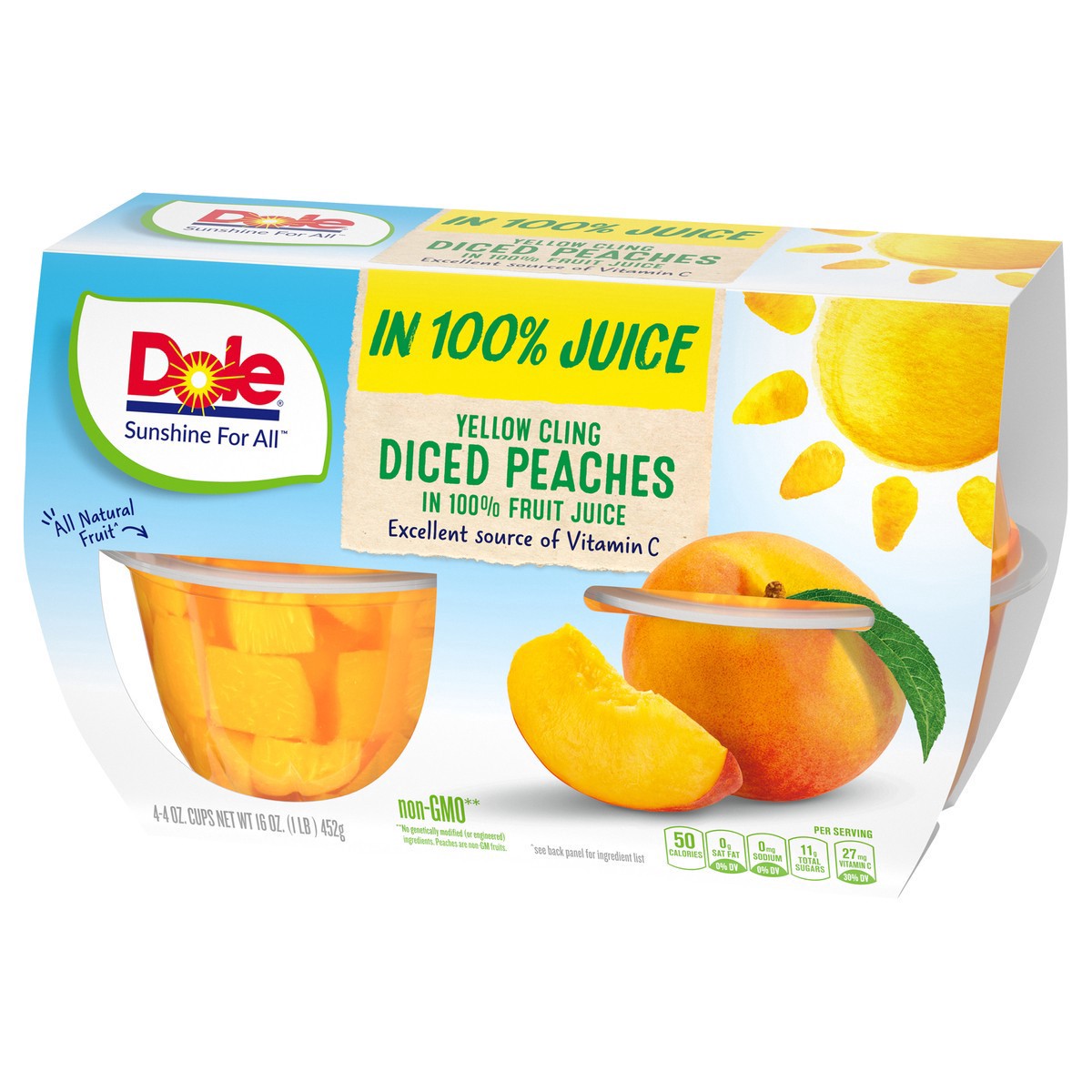 slide 3 of 9, Dole Diced Peaches in 100% Fruit Juice, Yellow Cling, 4 ct