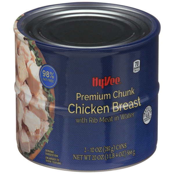 slide 1 of 1, Hy-vee Premium Chunk Chicken Breast With Rib Meat In Water, 20 oz