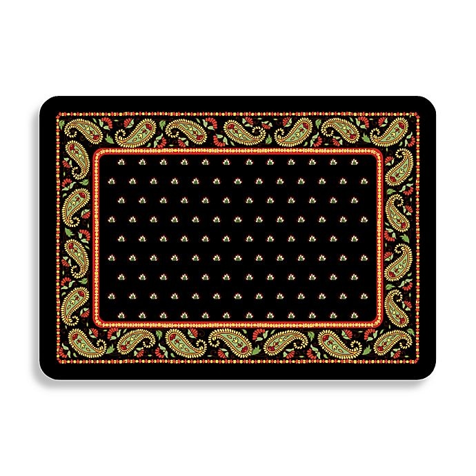 slide 1 of 1, Bungalow Flooring Black Paisley Premium Kitchen Mat, 1 ct