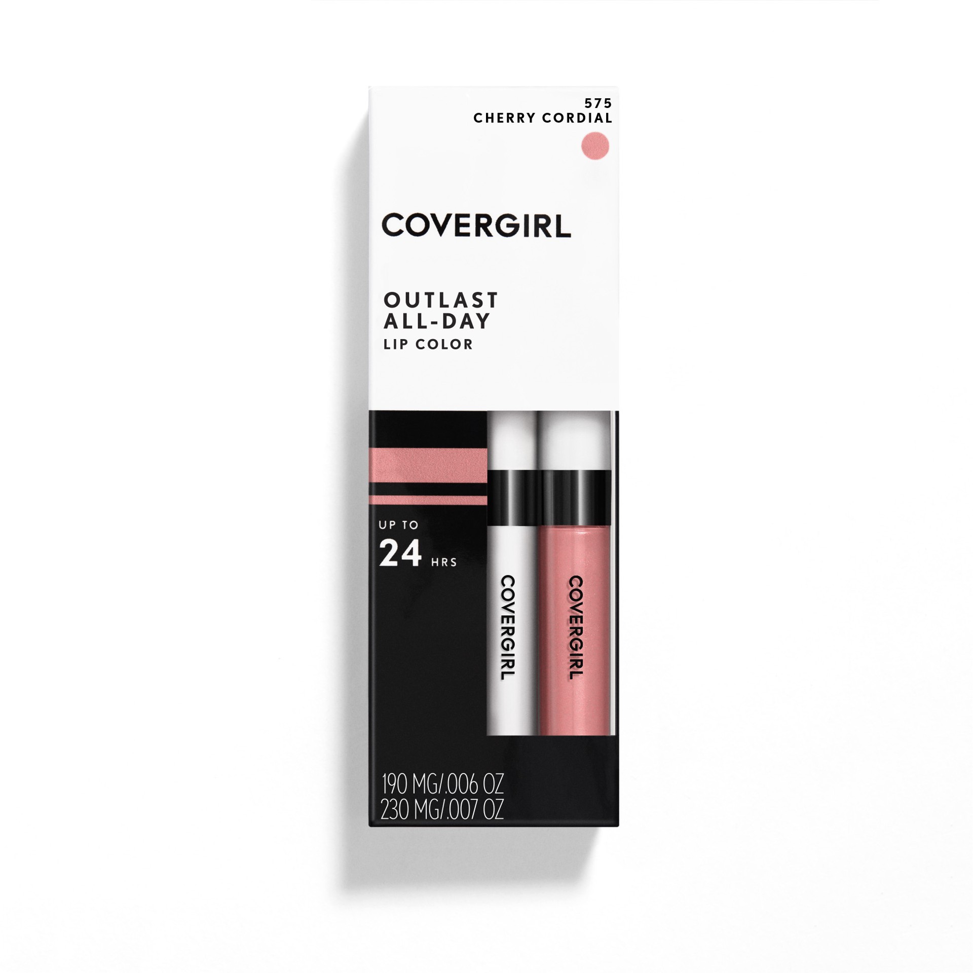 slide 1 of 4, Covergirl COVERGIRL Outlast All-Day Lip Color With Topcoat, Cherry Cordial 575, 1.9g 0.06 oz/ 2.3ml 0.07 fl oz, 13 oz