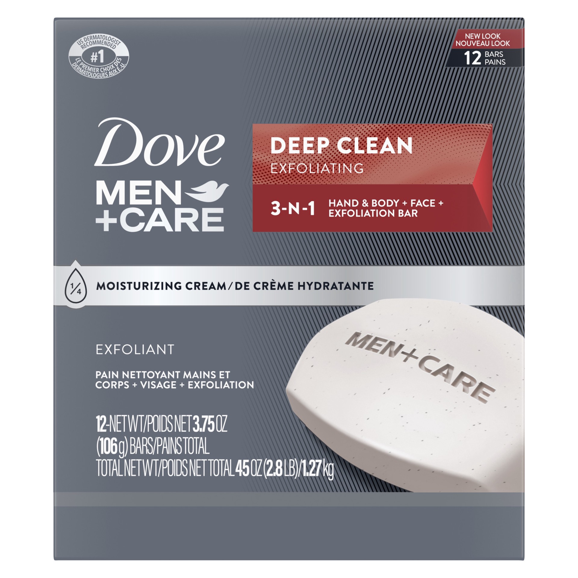 slide 4 of 4, Dove Men+Care Men's Bar Soap Deep Clean, 3.75 oz, 12 Bars, 3.75 oz