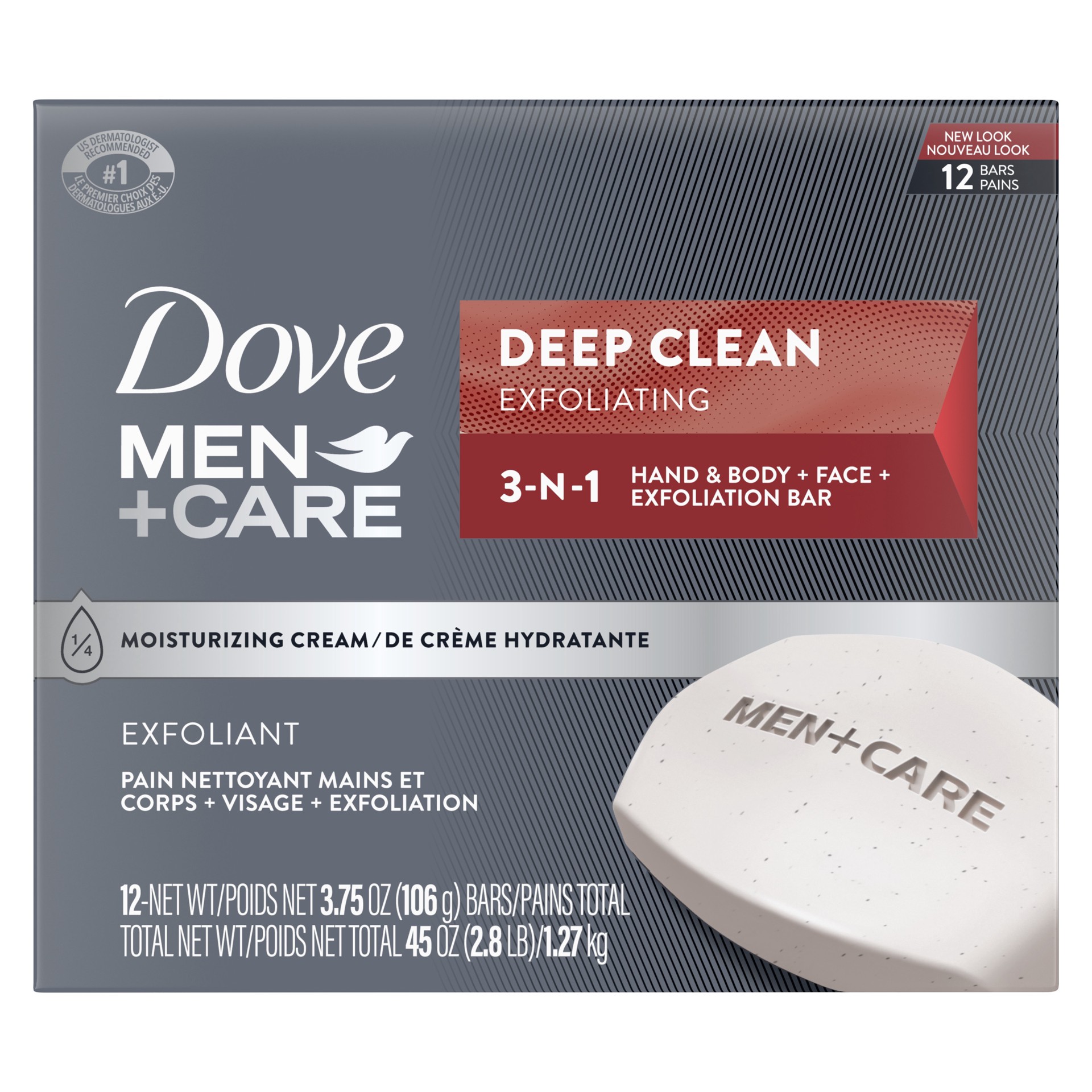 slide 1 of 4, Dove Men+Care Men's Bar Soap Deep Clean, 3.75 oz, 12 Bars, 3.75 oz
