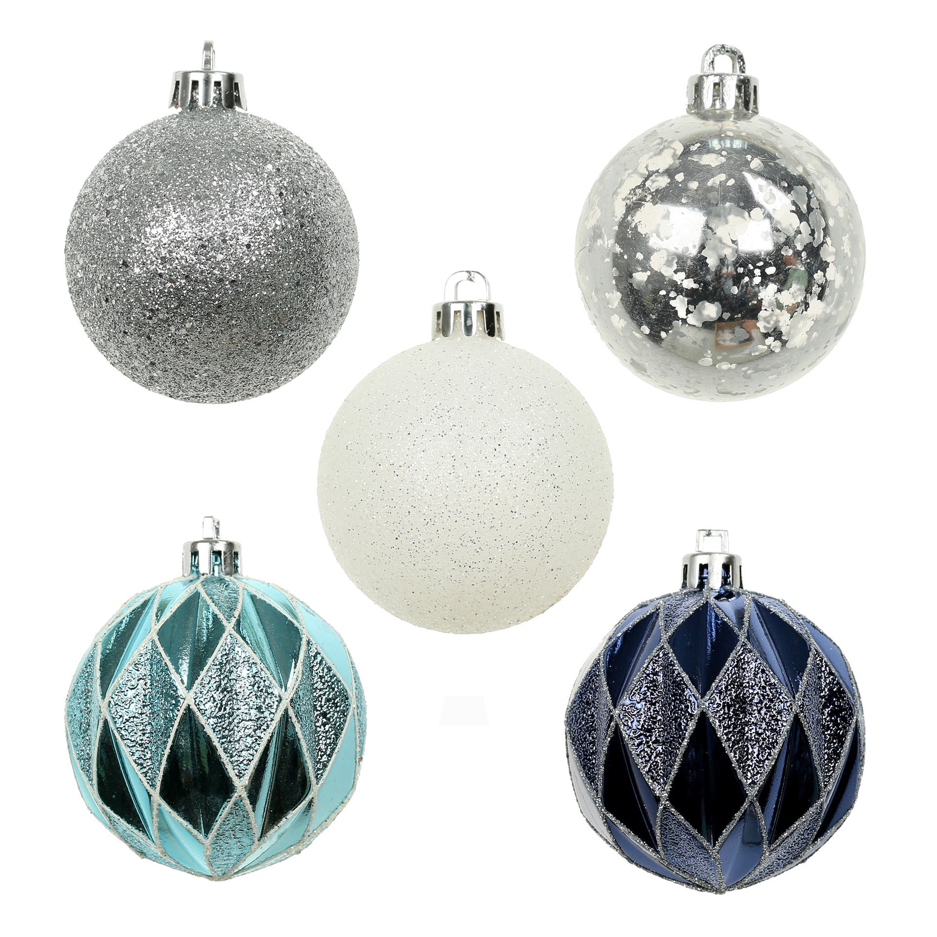 slide 2 of 3, 5 Pack 2.2" Blue & Silver Shatterproof Ball Ornaments By Ashland, 5 ct