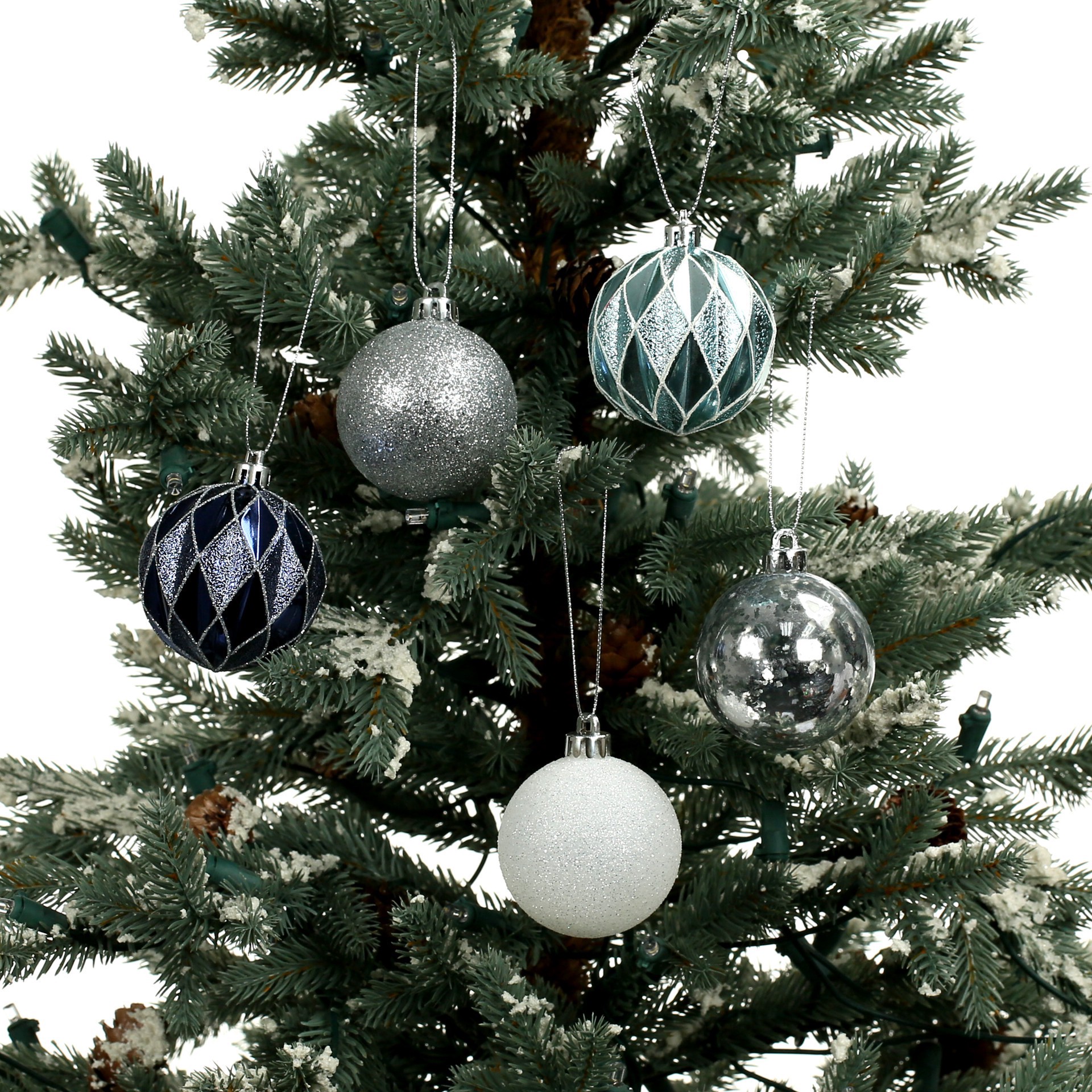 slide 3 of 3, 5 Pack 2.2" Blue & Silver Shatterproof Ball Ornaments By Ashland, 5 ct