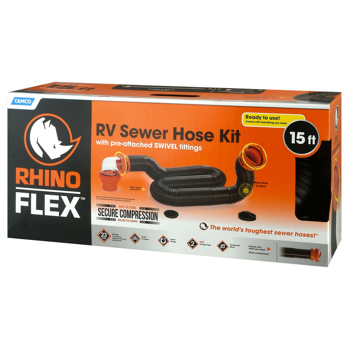 slide 9 of 9, Camco Rhinoflex Rv Sewer Hose Kit With Pre-Attached Swivel Fittings, 1 ct