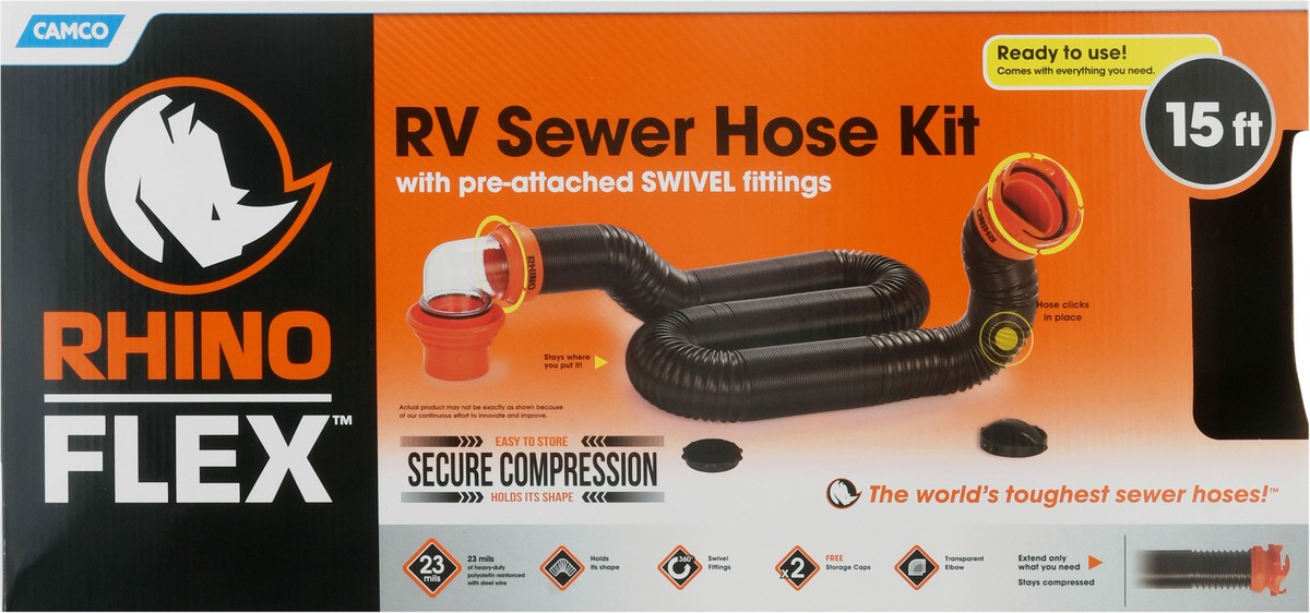slide 7 of 9, Camco Rhinoflex Rv Sewer Hose Kit With Pre-Attached Swivel Fittings, 1 ct