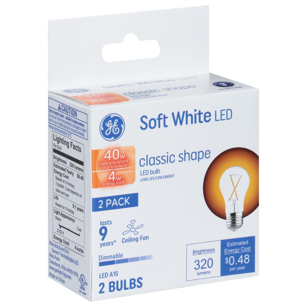 slide 5 of 9, GE 4 Watts Classic Shape Soft White Ceiling Fan LED Light Bulbs 2 Pack 2 ea, 2 ct