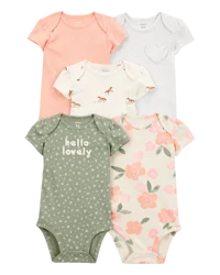 Carter's Baby 5-Pack Floral Horses Short-Sleeve Cotton Bodysuits - Pink/Green