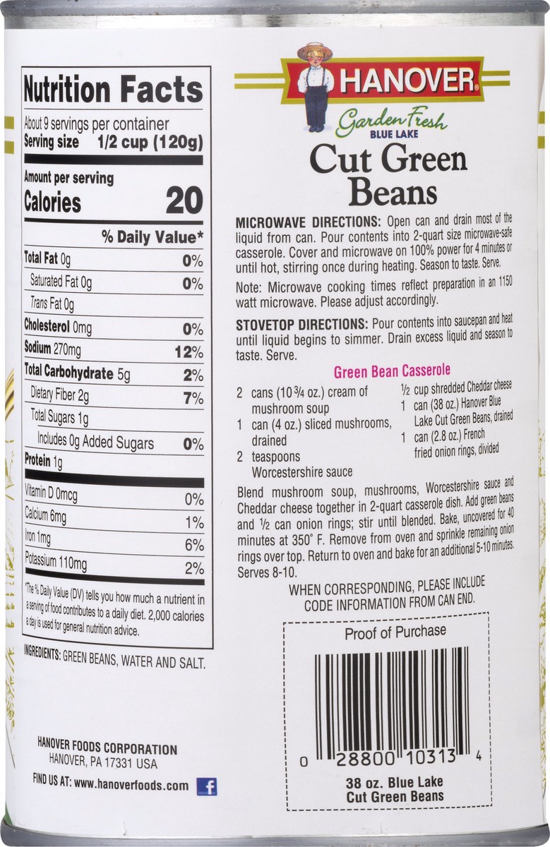 slide 8 of 12, Hanover Garden Fresh Blue Lake Cut Green Beans 38 oz, 38 oz