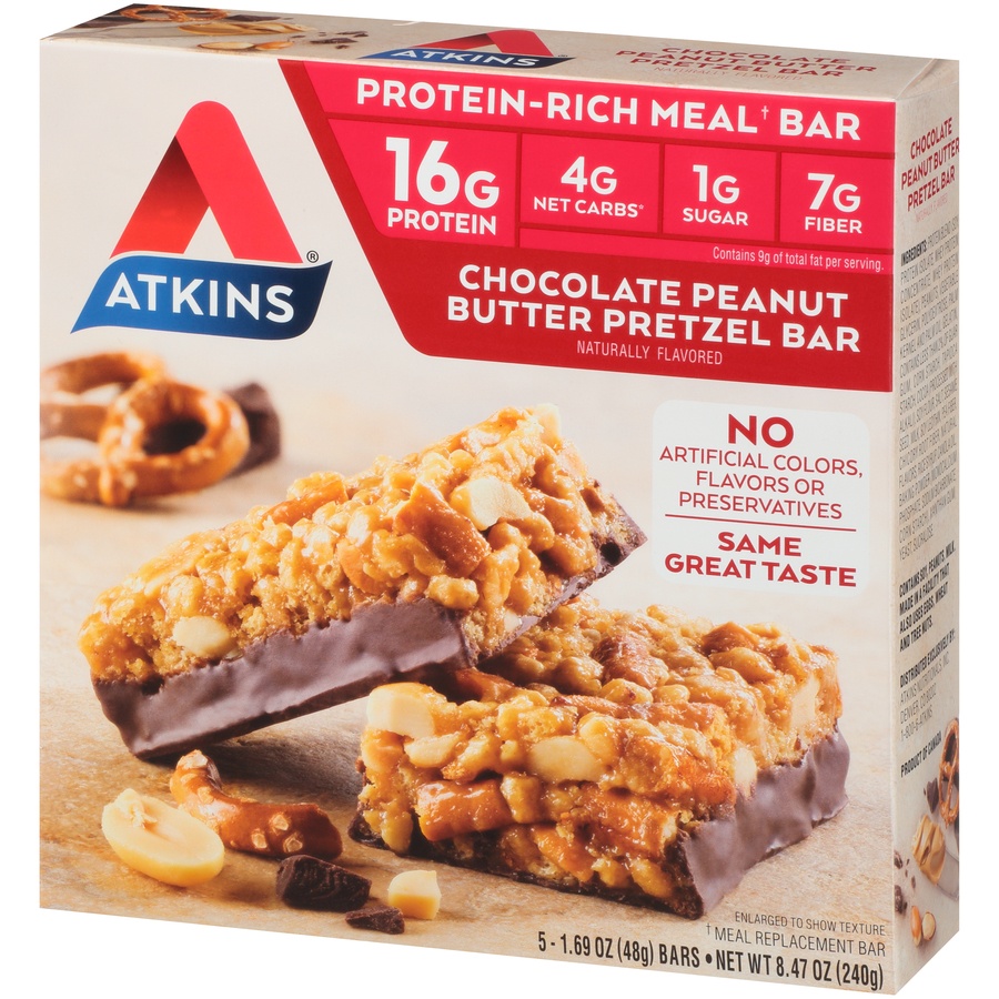 slide 3 of 8, Atkins Chocolate Peanut Butter Pretzel Meal Bar , 5 ct; 1.69 oz