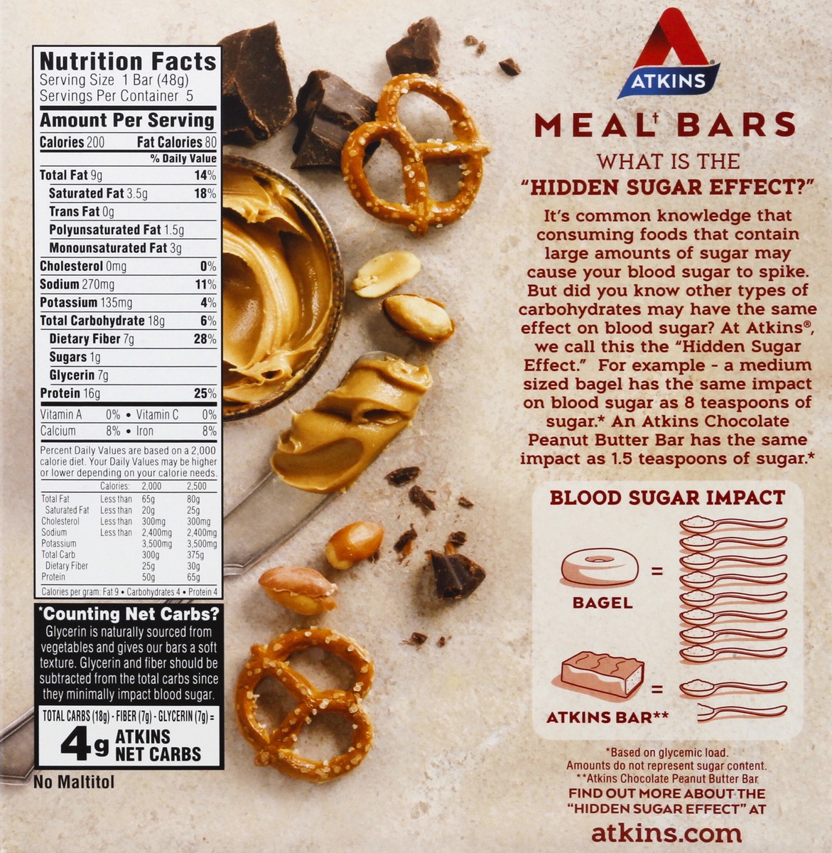 slide 5 of 9, Atkins Nutritional Chocolate Peanut Butter Pretzel Meal Bars, 8.47 oz