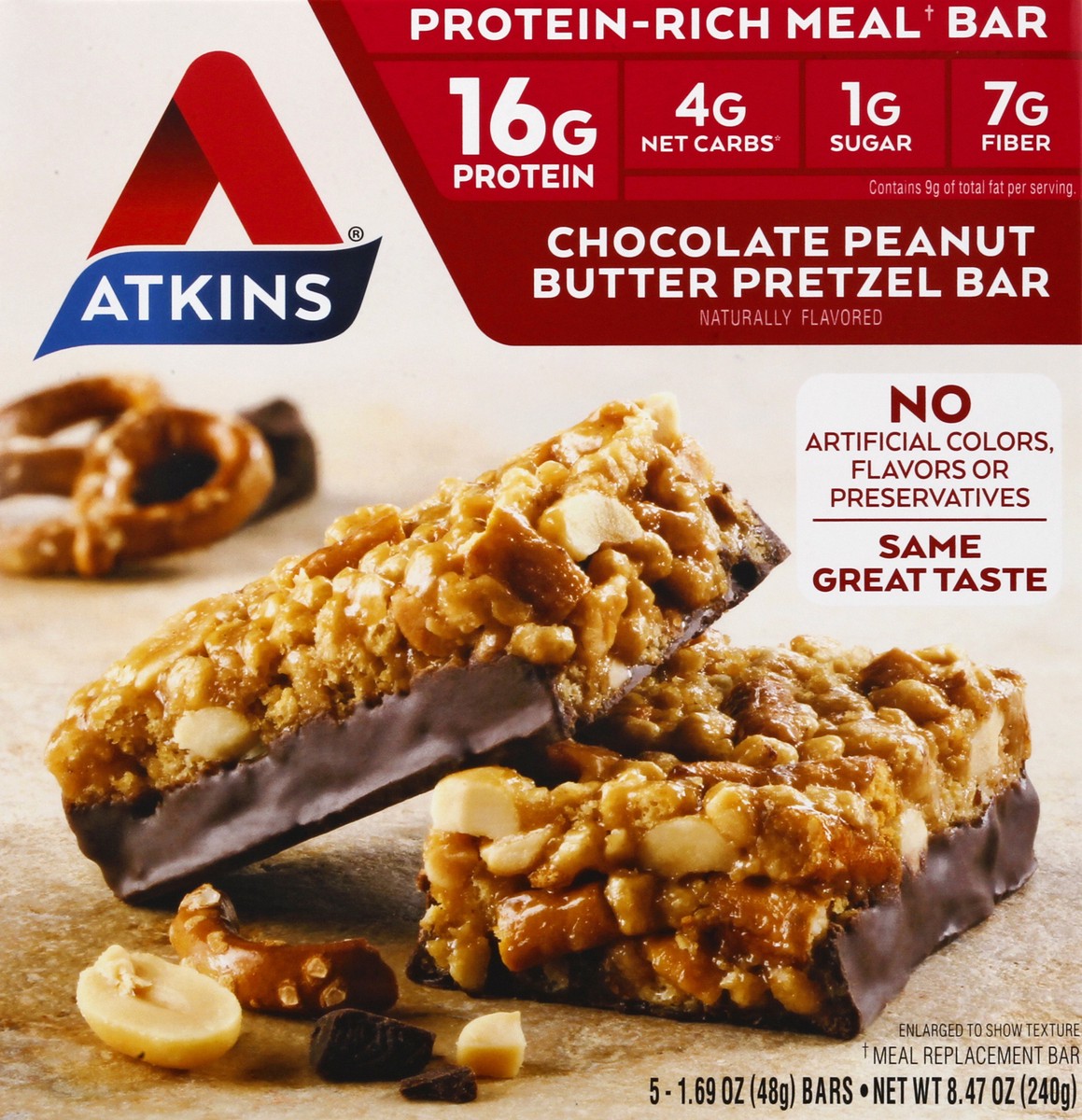 slide 6 of 9, Atkins Nutritional Chocolate Peanut Butter Pretzel Meal Bars, 8.47 oz
