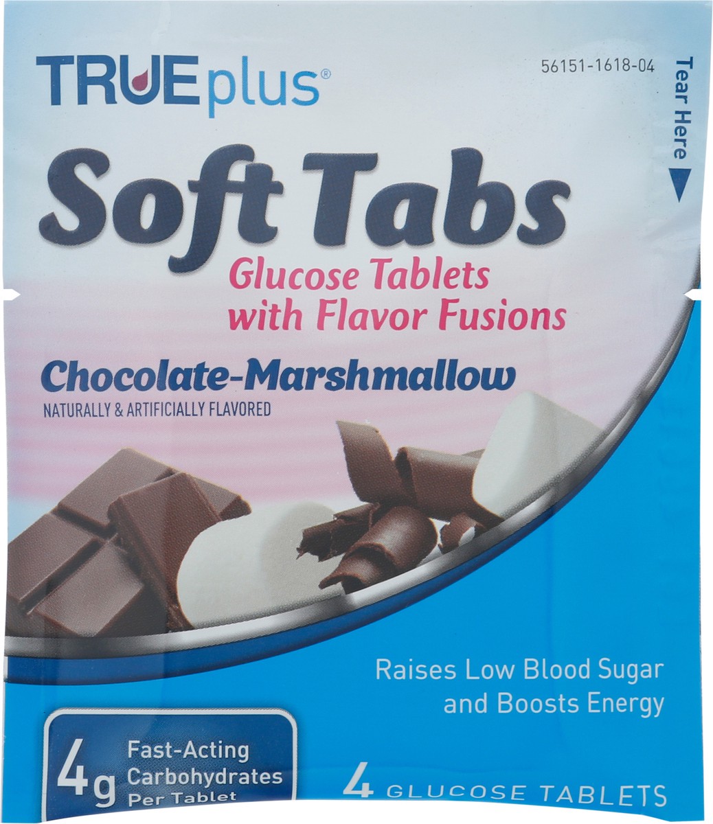 slide 1 of 9, TRUEplus Soft Tabs Chocolate-Marshmallow Glucose Tablets 4 ea, 4 ct