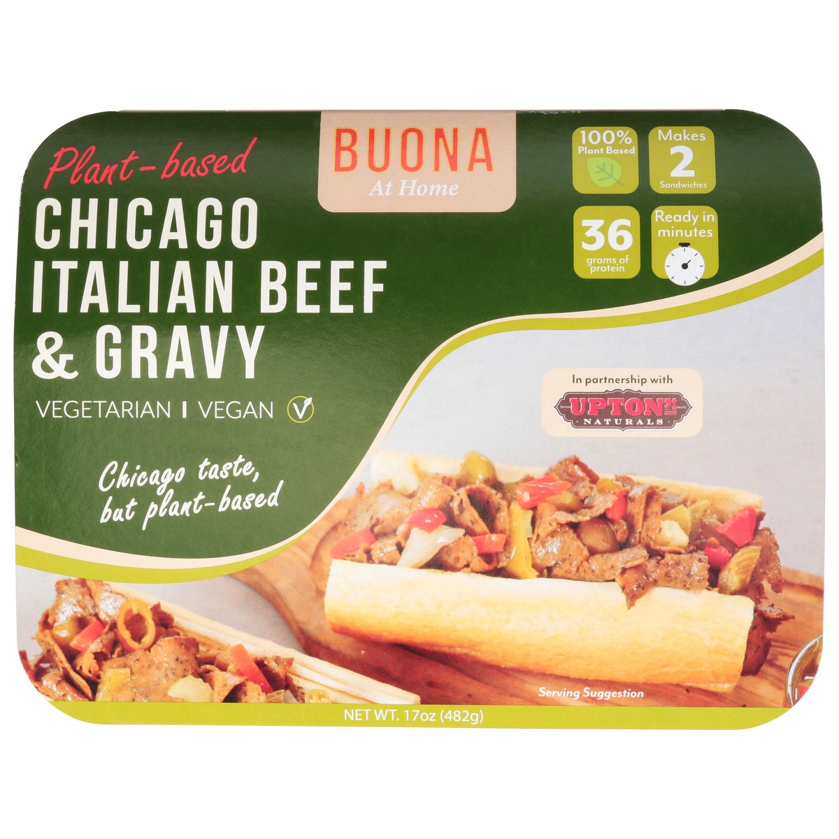 slide 6 of 14, Buona At Home Chicago Plant-Based Italian Beef & Gravy 17 oz, 17 oz
