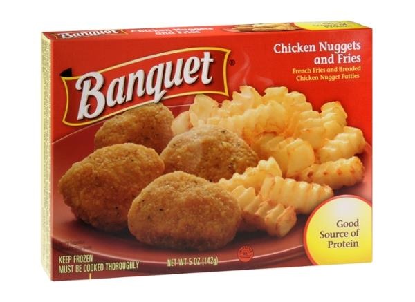 slide 1 of 1, Banquet Chicken Nuggets and Fries, 5 oz