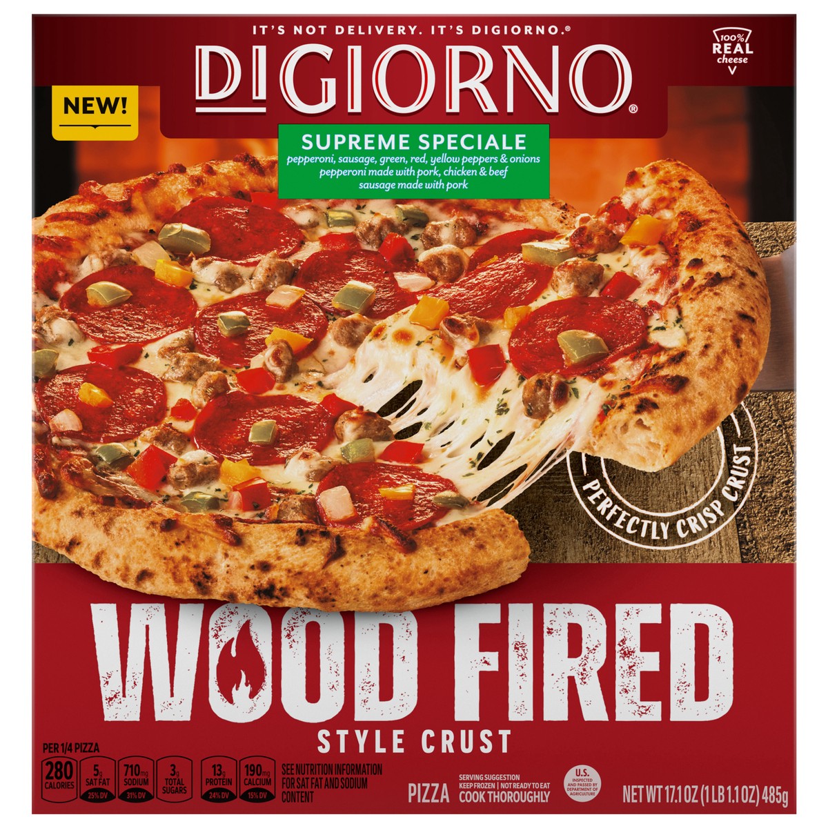 slide 1 of 13, DiGiorno Supreme Speciale Pizza, Wood Fired Style Crust, Frozen Supreme Pizza, 17.1 oz