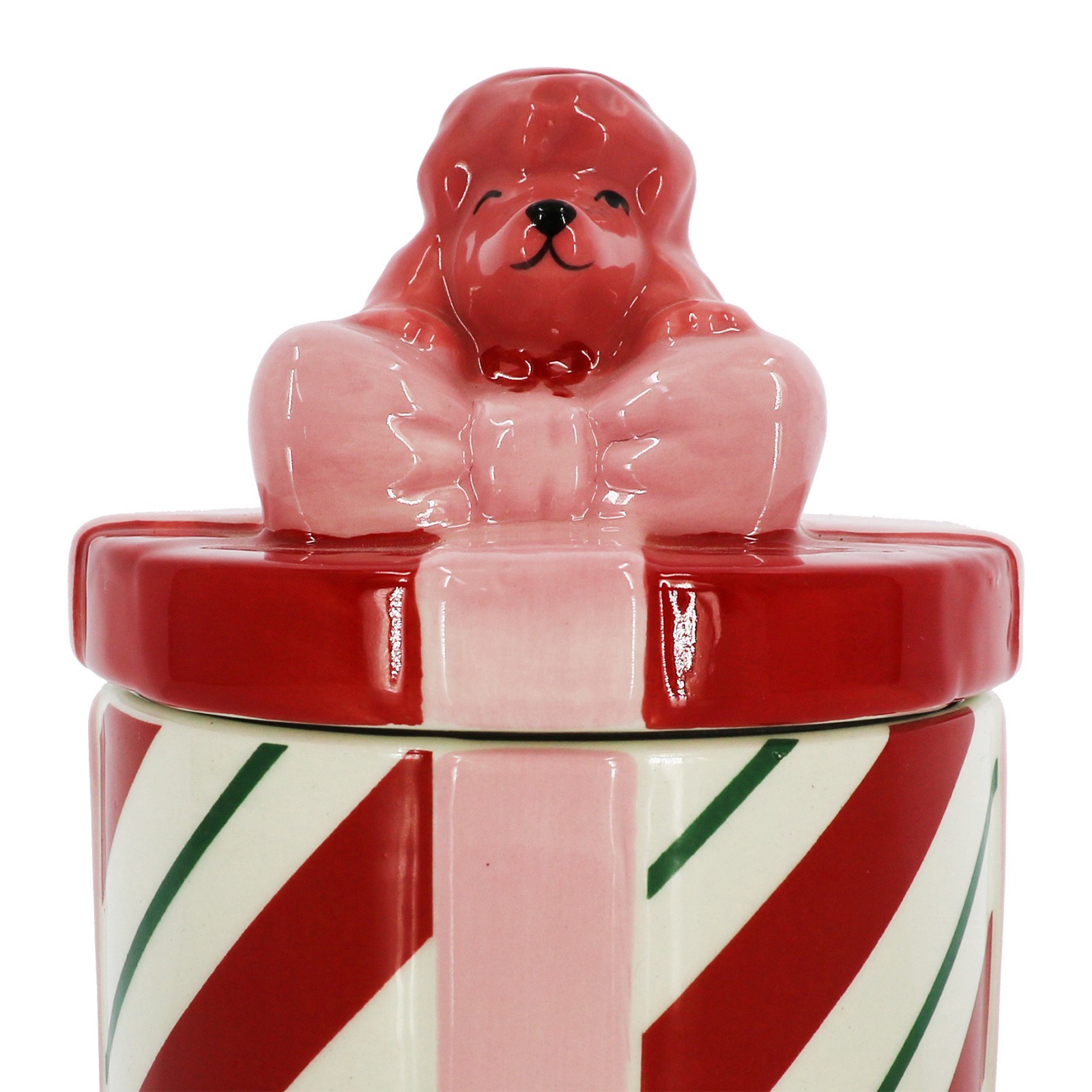 slide 3 of 5, 6" Red & White Peppermint Stripe With Dog Ceramic Container By Ashland, 4 in x 4 in x 6 in