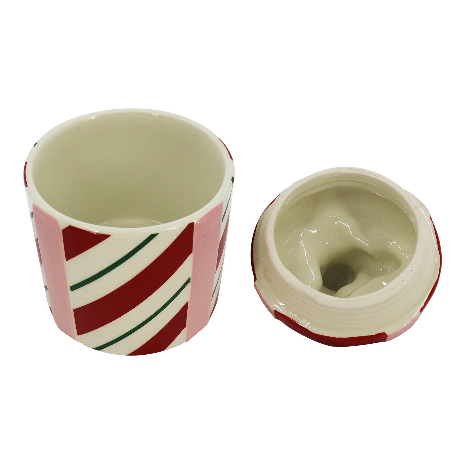 slide 4 of 5, 6" Red & White Peppermint Stripe With Dog Ceramic Container By Ashland, 4 in x 4 in x 6 in