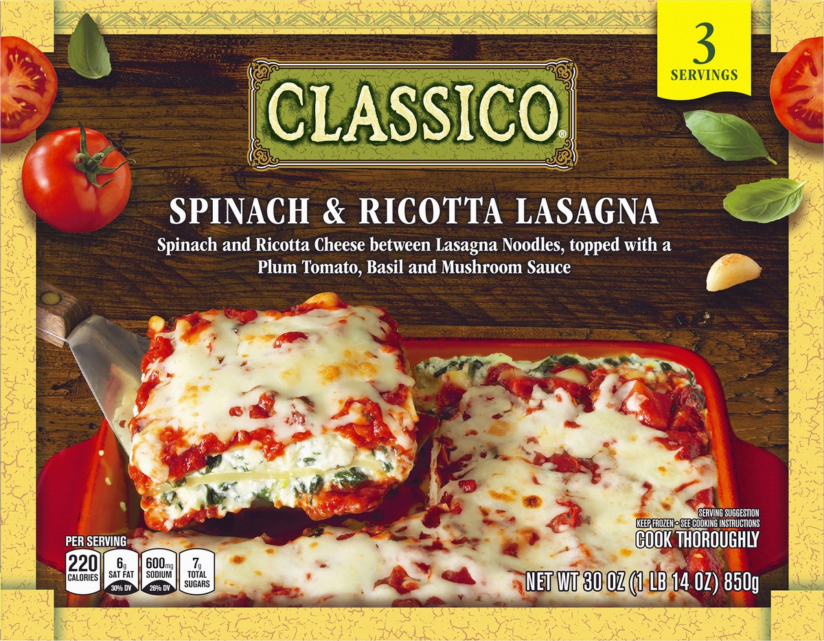 slide 2 of 14, Classico Spinach & Ricotta Lasagna Multi-Serve Frozen Meal, 30 oz Box, 30 oz