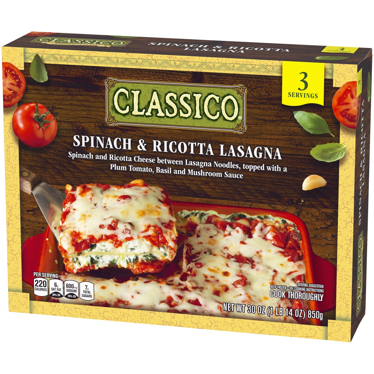 slide 3 of 14, Classico Spinach & Ricotta Lasagna Multi-Serve Frozen Meal, 30 oz Box, 30 oz