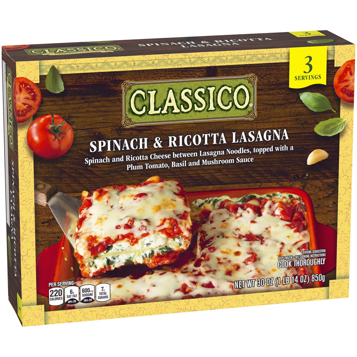 slide 14 of 14, Classico Spinach & Ricotta Lasagna Multi-Serve Frozen Meal, 30 oz Box, 30 oz