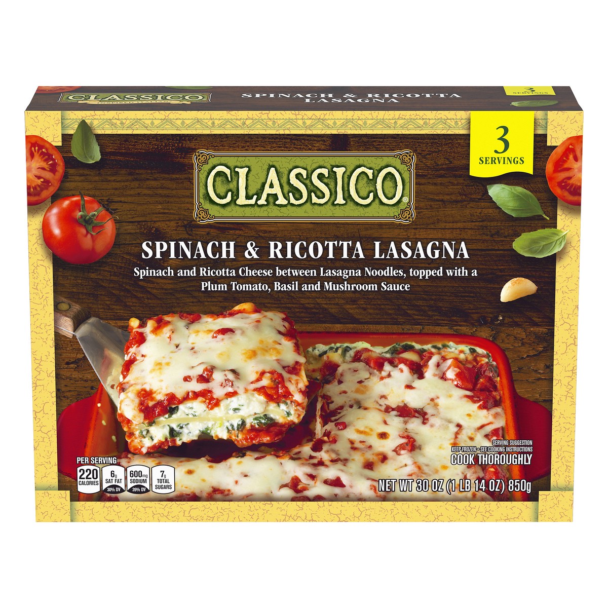 slide 4 of 14, Classico Spinach & Ricotta Lasagna Multi-Serve Frozen Meal, 30 oz Box, 30 oz