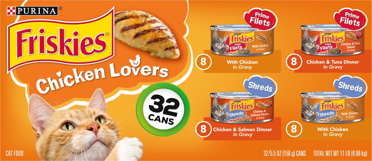 slide 2 of 9, Friskies Purina Friskies Gravy Wet Cat Food Variety Pack, Chicken Lovers Prime Filets & Shreds - (32) 5.5 oz. Cans, 32 ct