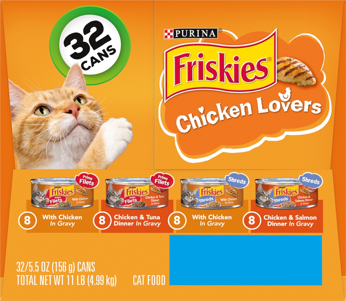 slide 6 of 9, Friskies Purina Friskies Gravy Wet Cat Food Variety Pack, Chicken Lovers Prime Filets & Shreds - (32) 5.5 oz. Cans, 32 ct