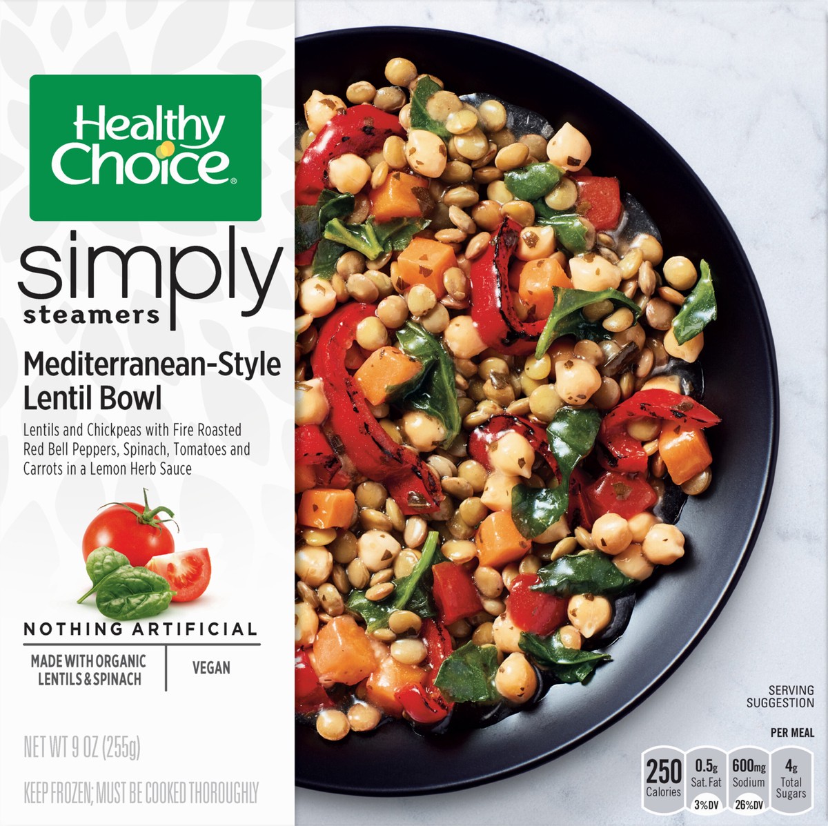 slide 2 of 9, Healthy Choice Simply Steamers Mediterranean-style Lentil Bowl Frozen Meal, 9 oz., 9 oz