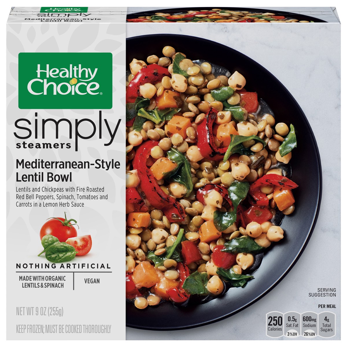 slide 1 of 9, Healthy Choice Simply Steamers Mediterranean-style Lentil Bowl Frozen Meal, 9 oz., 9 oz