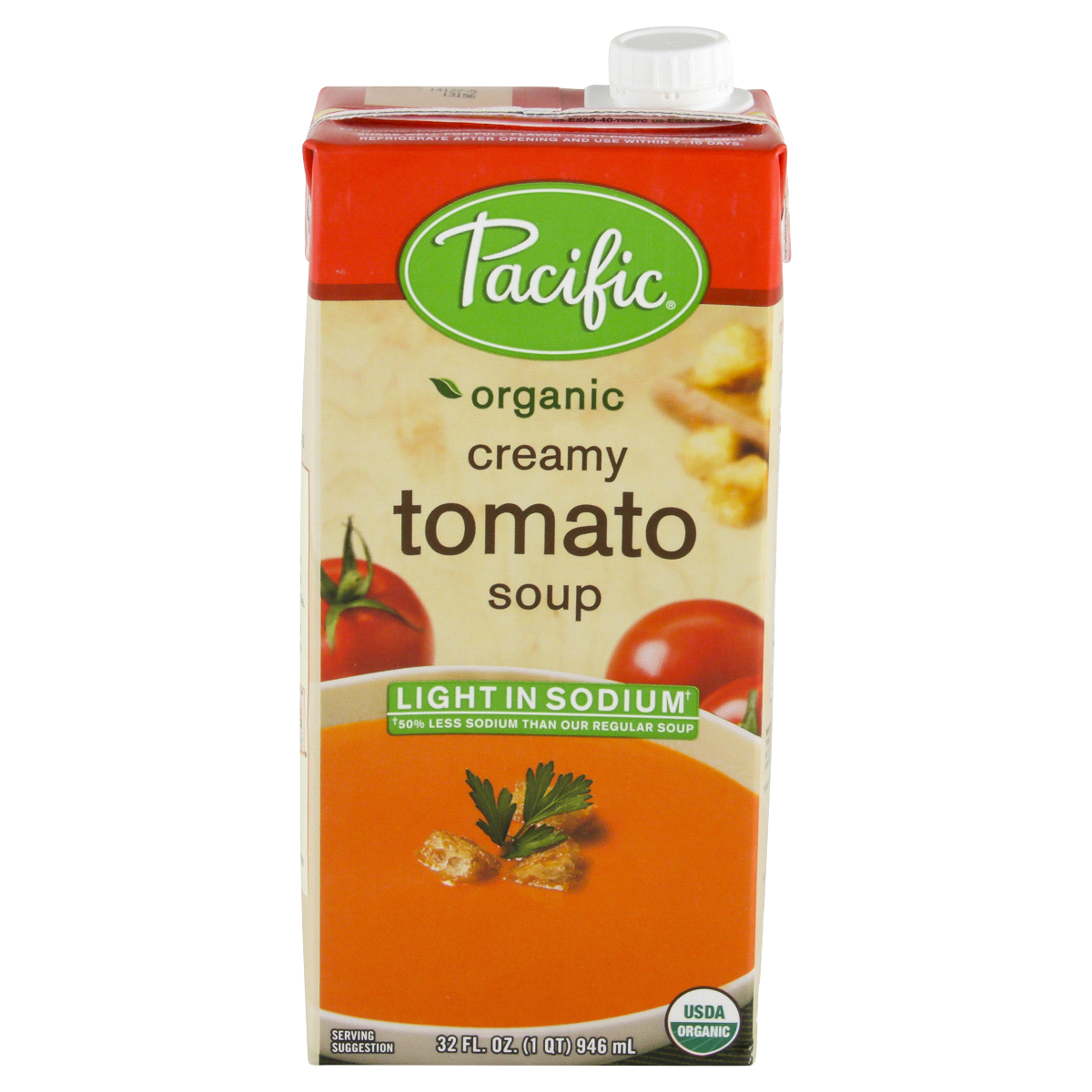 slide 1 of 5, Pacific Foods Organic Creamy Light in Sodium Tomato Soup, 32 oz Carton, 