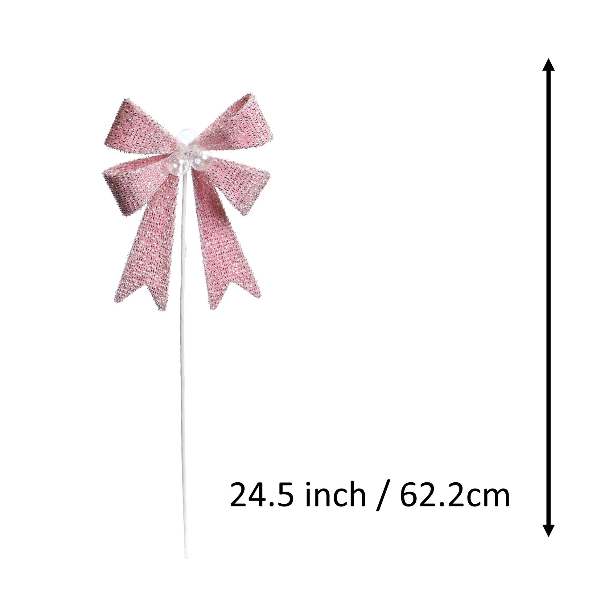 slide 3 of 3, 24.5" Pink Tinsel Ribbon Bow Stem By Ashland, 8.125 in x 2 in x 24.5 in