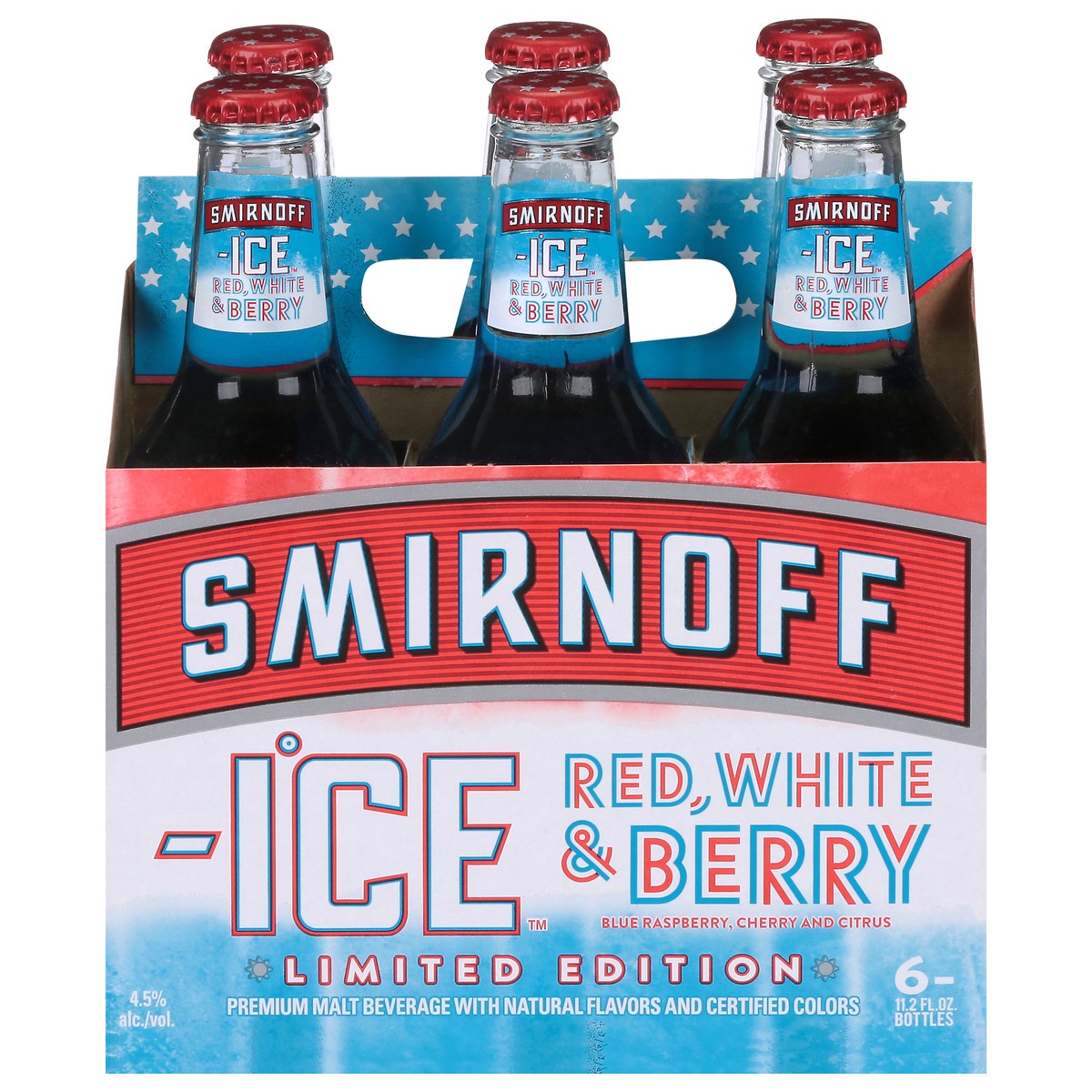 slide 1 of 10, Smirnoff Ice Red White & Berry, 11.2 fl oz, 6 Pack Bottles, 4.5% ABV, 6 ct; 11 oz