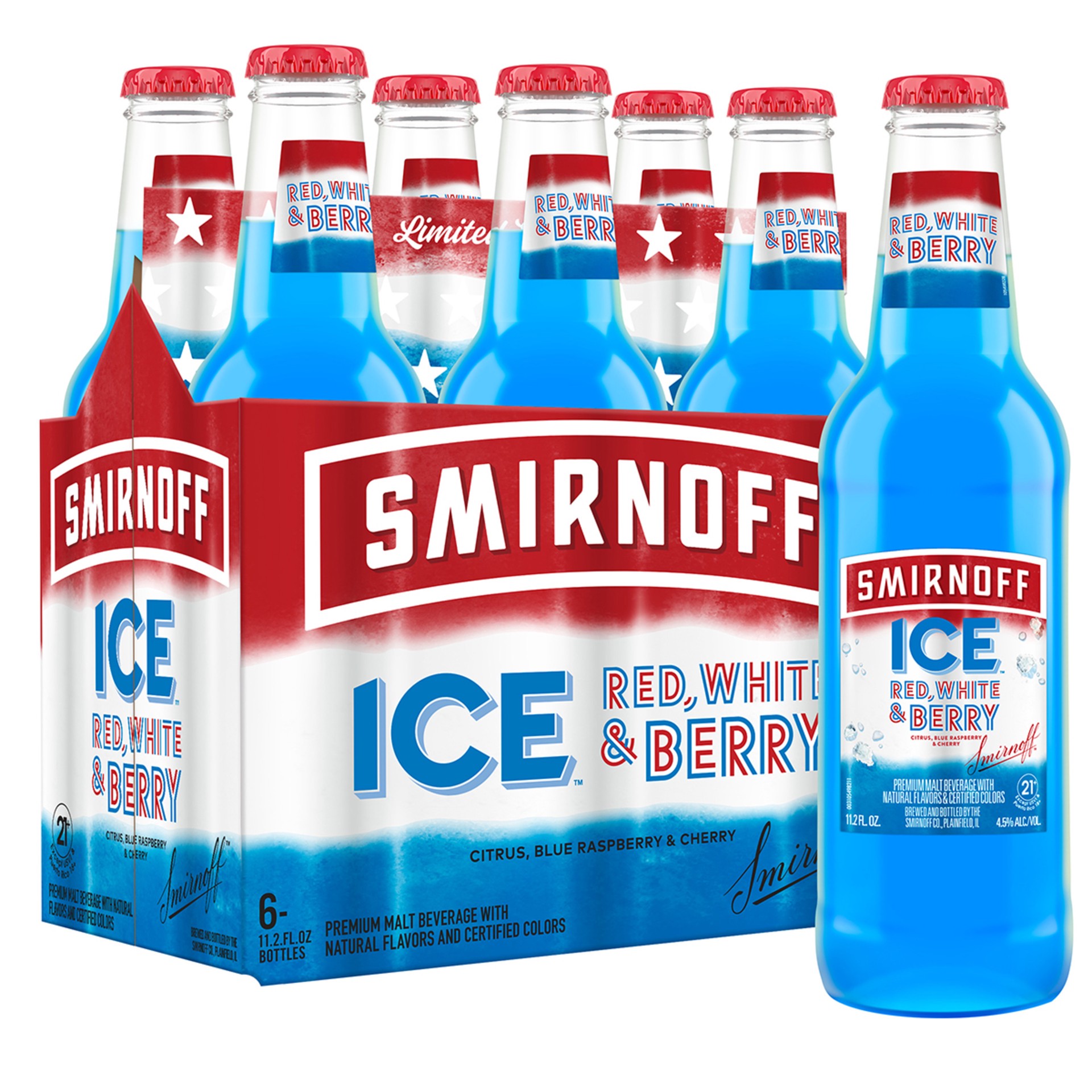 slide 5 of 10, Smirnoff Ice Red White & Berry Sparkling Drink, 11.2oz Bottles, 6pk, 11.2 fl oz