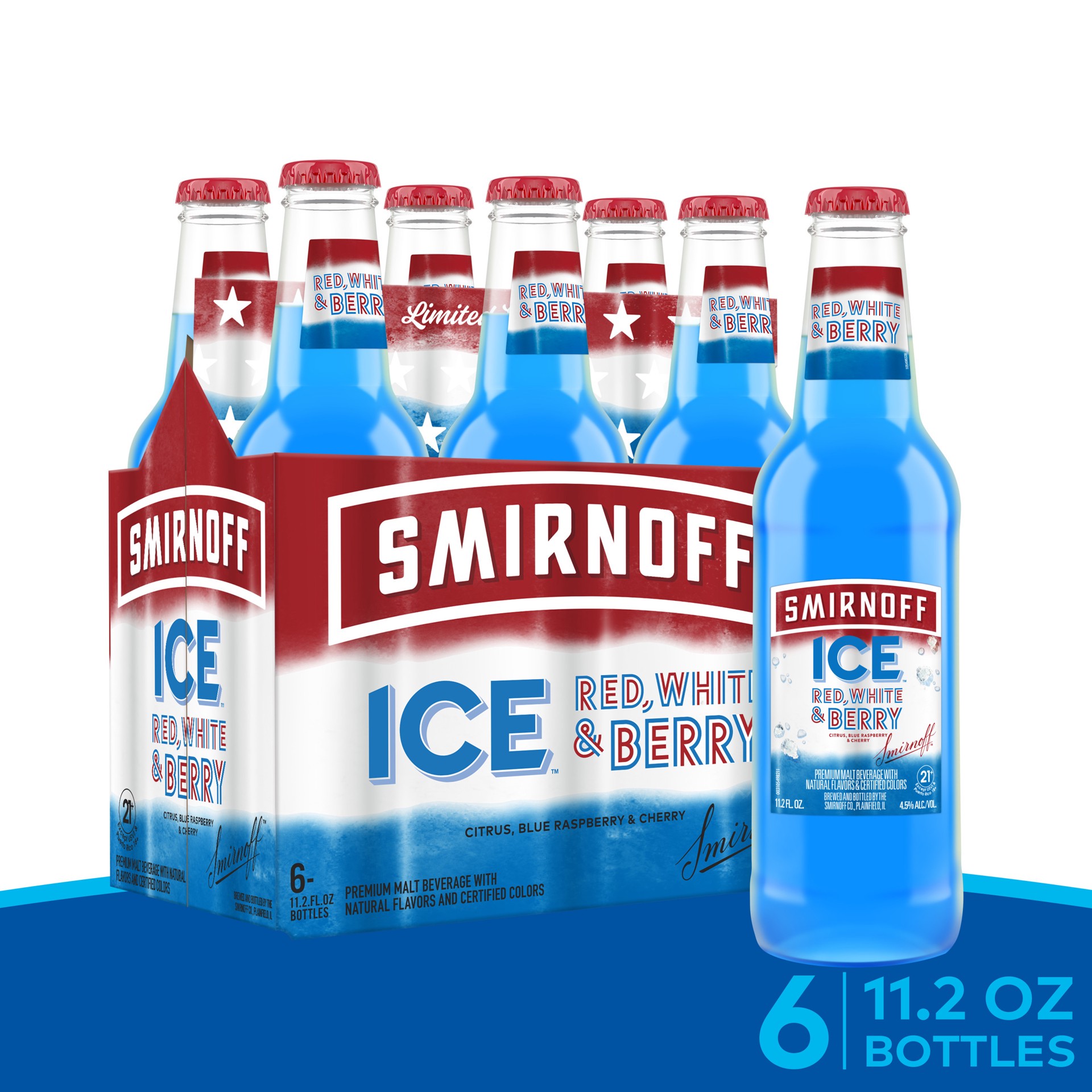 slide 1 of 10, Smirnoff Ice Red White & Berry, 11.2 fl oz, 6 Pack Bottles, 4.5% ABV, 11.2 fl oz